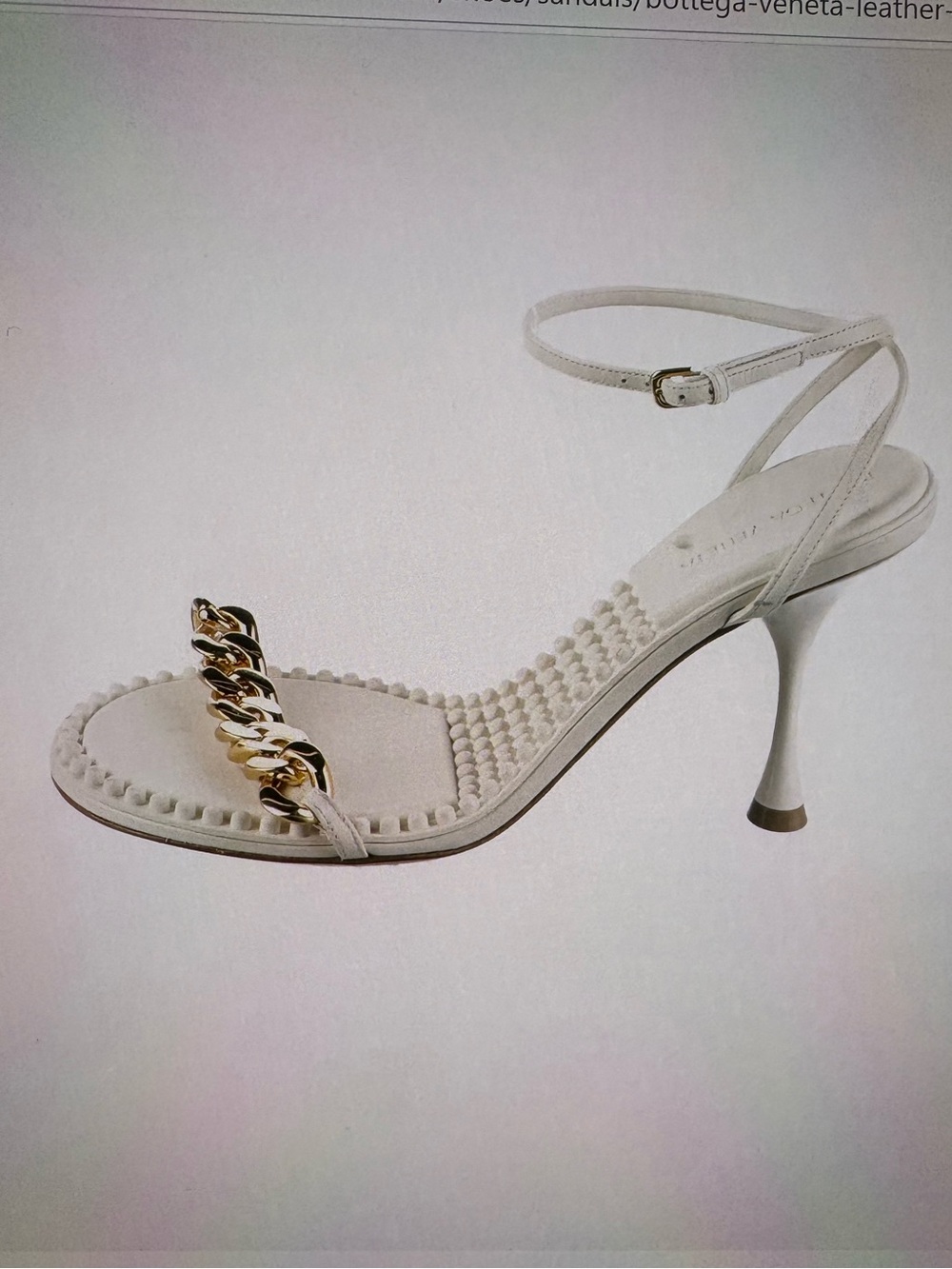 Bottega Veneta White Gold-Chain-Link Ankle-Strap Heeled Sandal